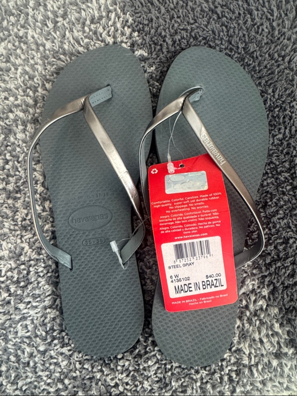 Havaianas Steel Gray metallic tone Slim-Strap Flip Flops